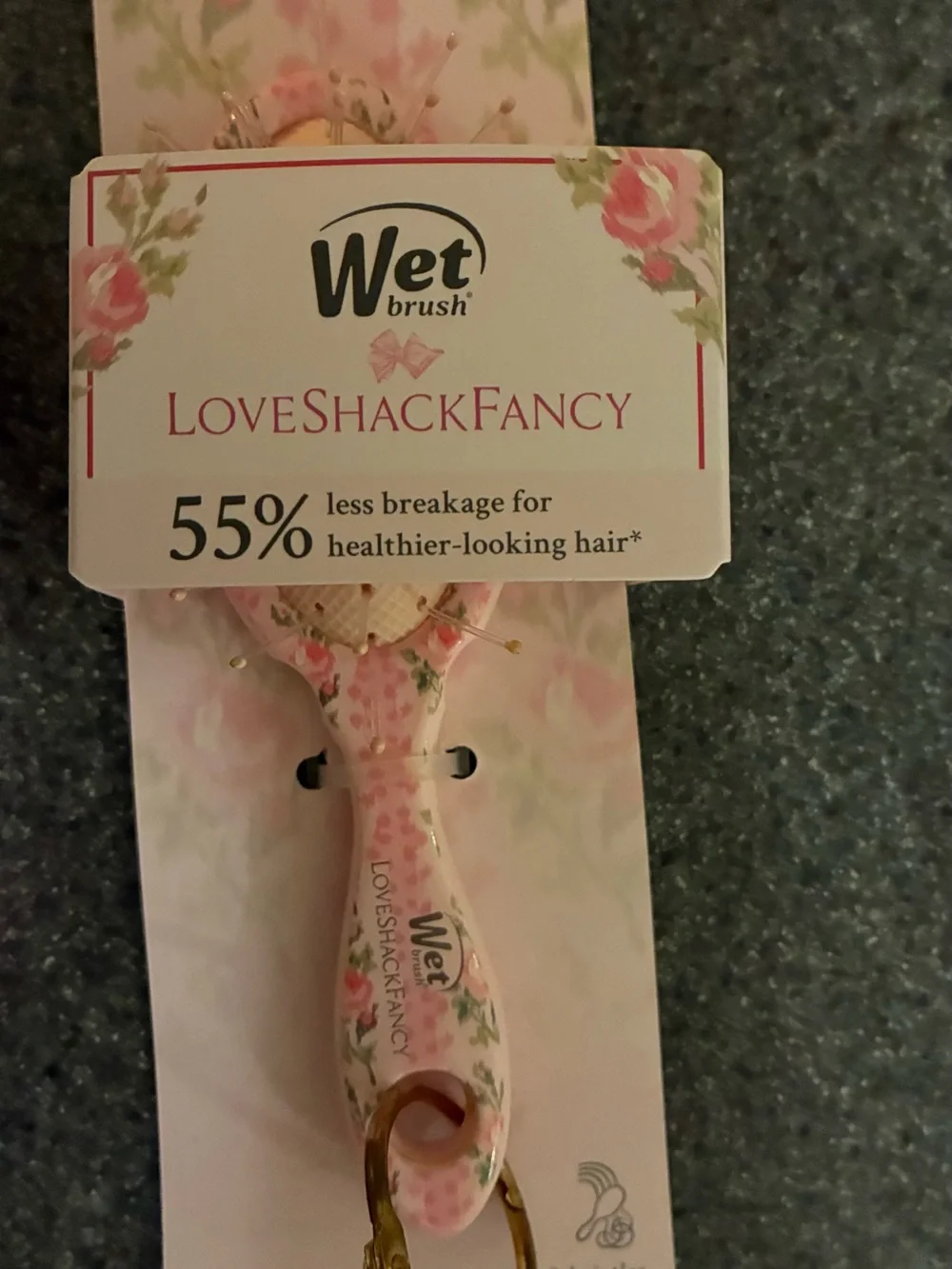 LoveShackFancy Pink Floral hair brush and loo gloss set